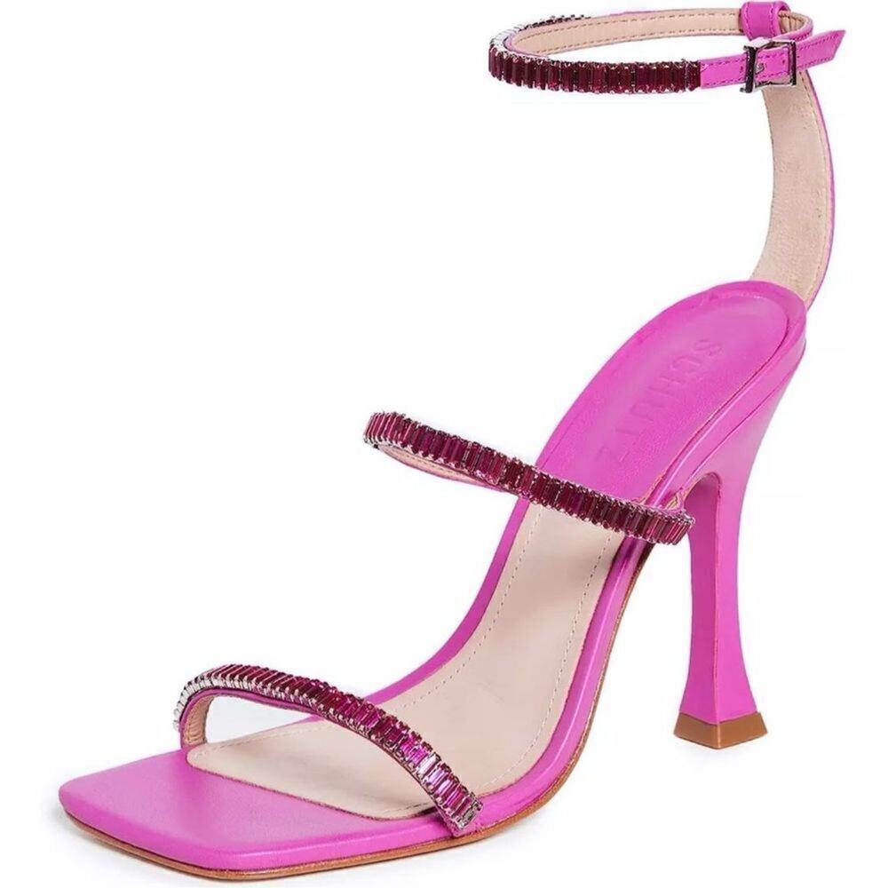 SCHUTZ Sandals‎ Womens Size 10B Leather Nellina Square Toe Pink Ankle Strap NEW